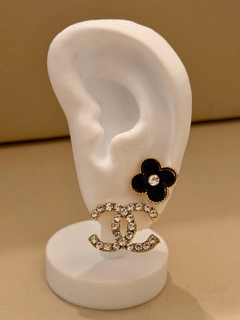 CC Lettered Black Clover Studs & Crystal Logo Earrings Set -